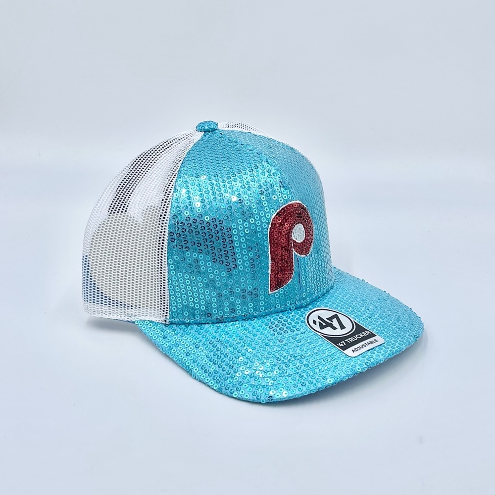 NEW 47 Philadelphia Phillies MLB Dazzle Sequined SnapBack Trucker Hat Adult OS
